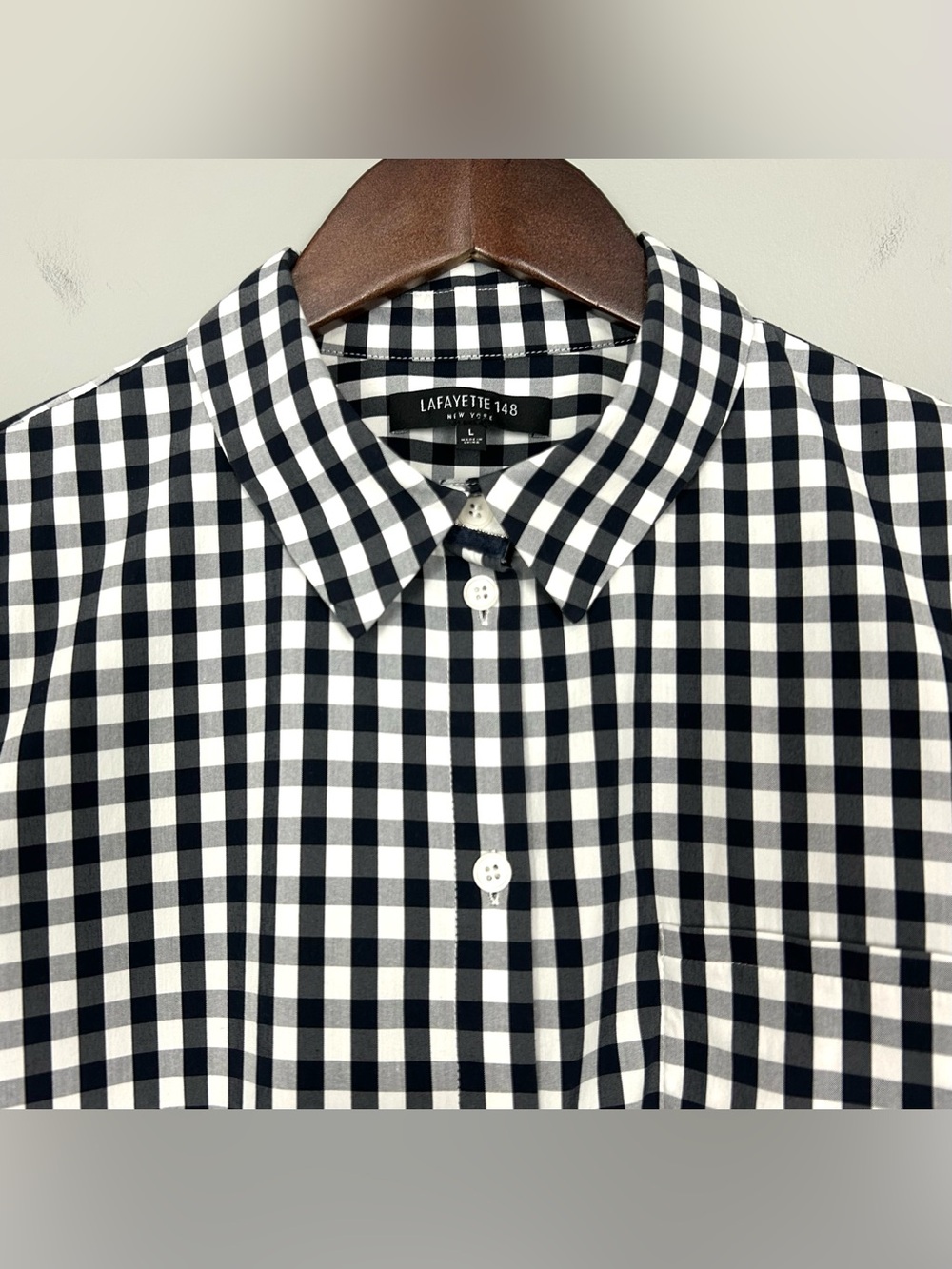 Lafayette 148 Gingham Poplin Shirt Women’s Size L Button Front Plaid Classic - Picture 2 of 7